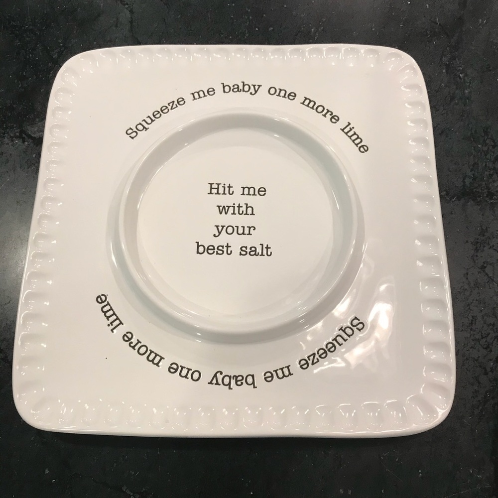 Mud Pie White Ceramic Plate with Black Text